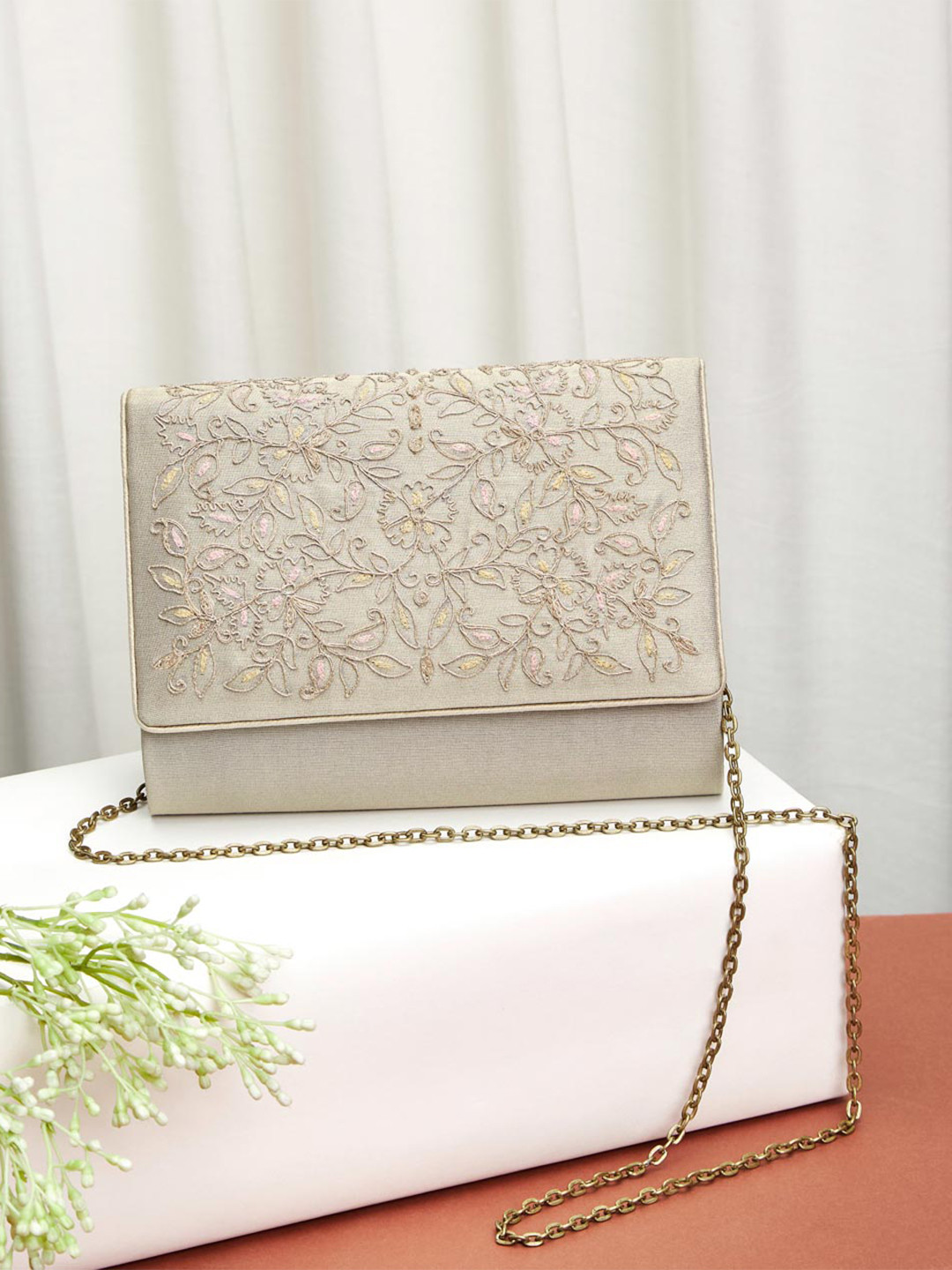 

Fabindia Embroidered Purse Clutch, Grey