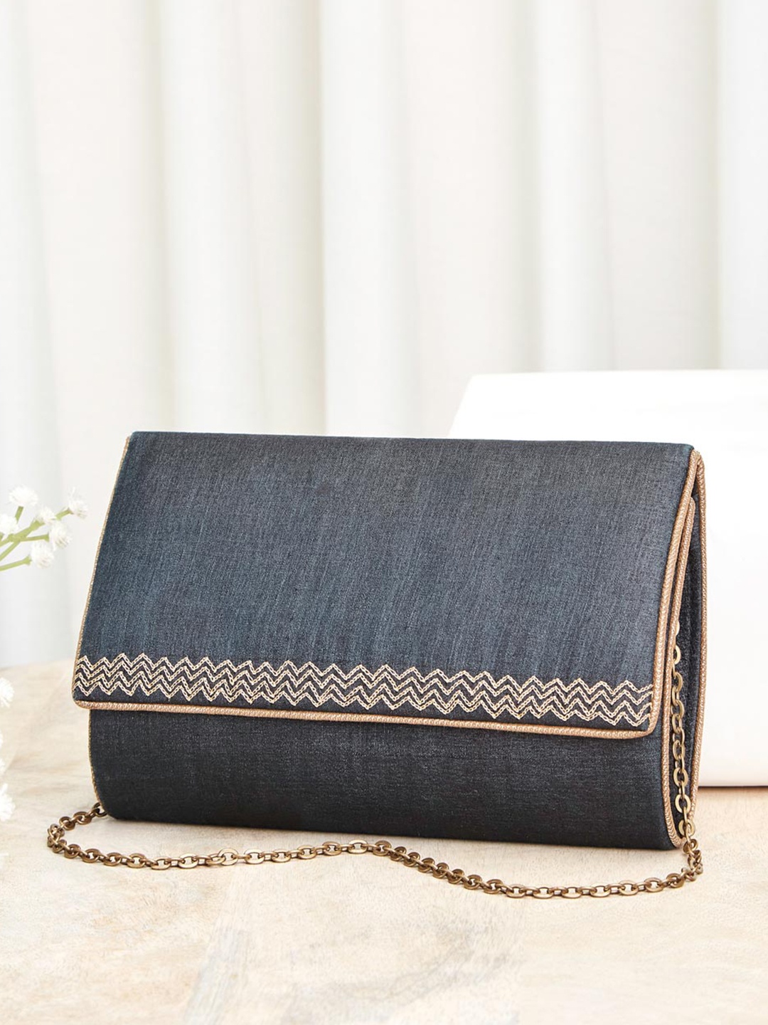 

Fabindia Embroidered Purse Clutch, Black