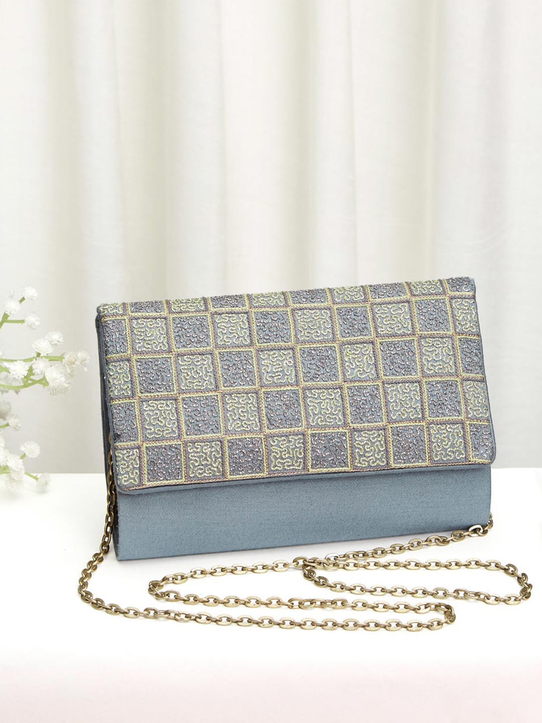 

Fabindia Embroidered Embellished Purse Clutch, Grey