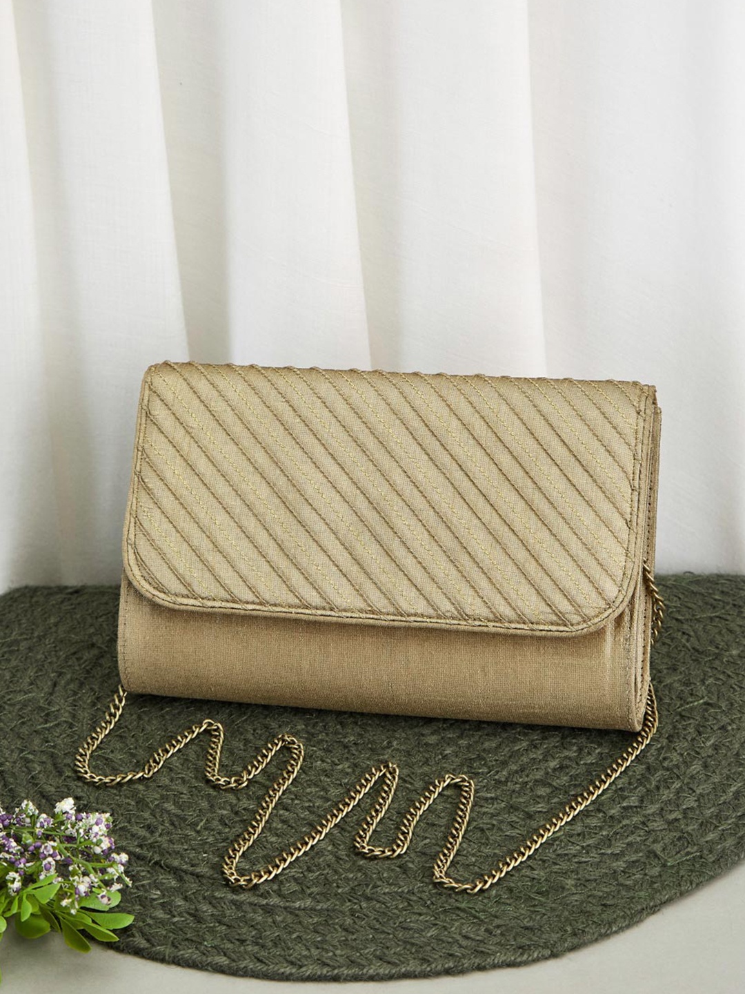 

Fabindia Textured Purse Clutch, Gold