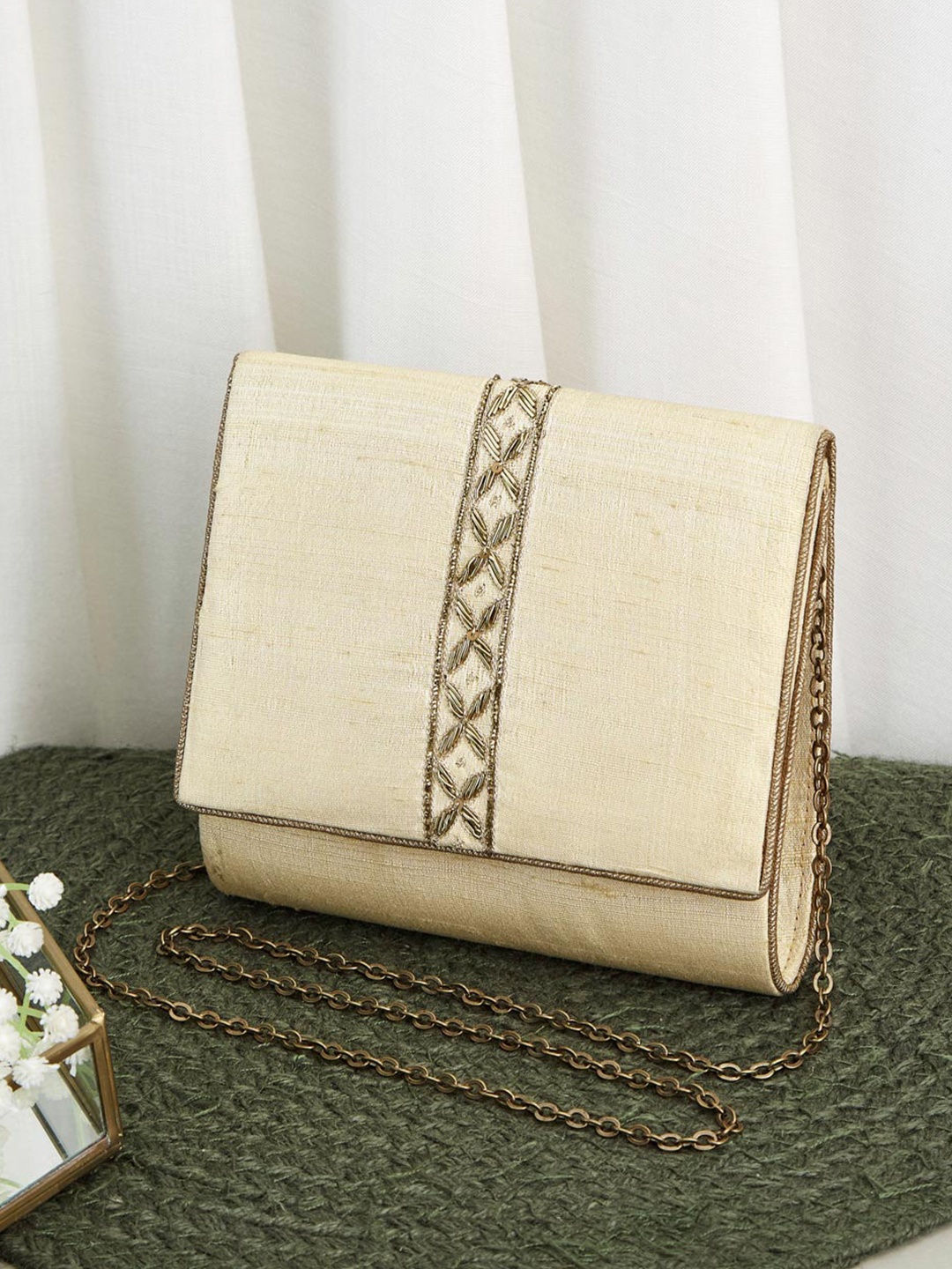

Fabindia Embroidered Purse Clutch, Beige