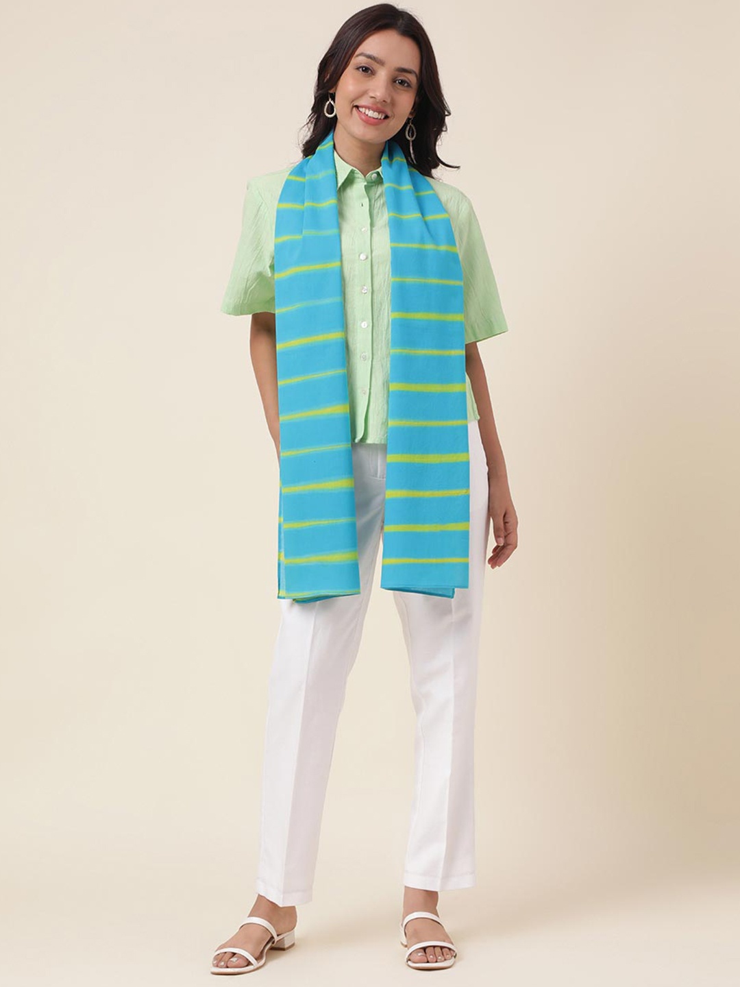 

Fabindia Striped Cotton Stole, Turquoise blue