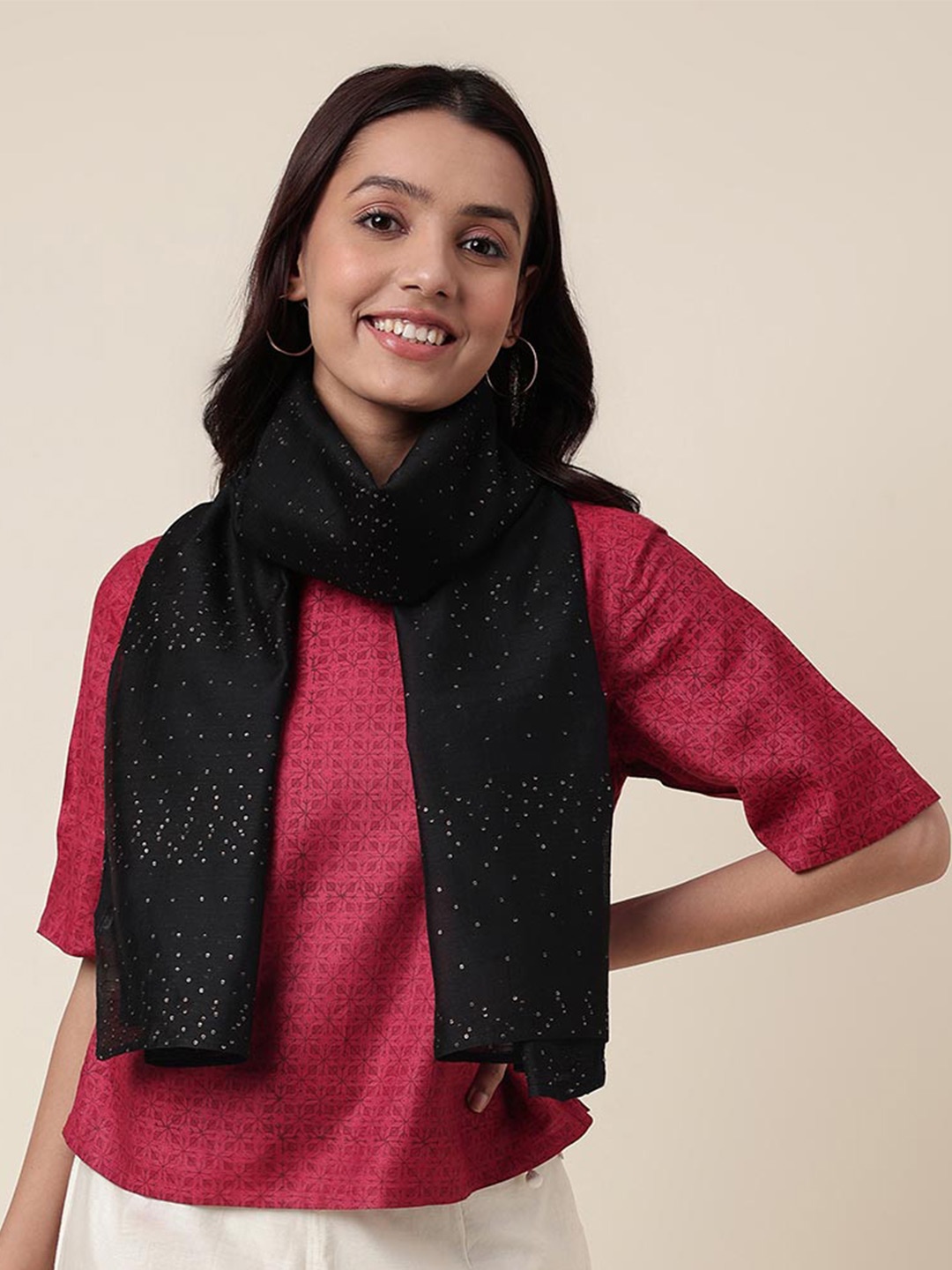 

Fabindia FabBasic Women Embroidered Stole, Black