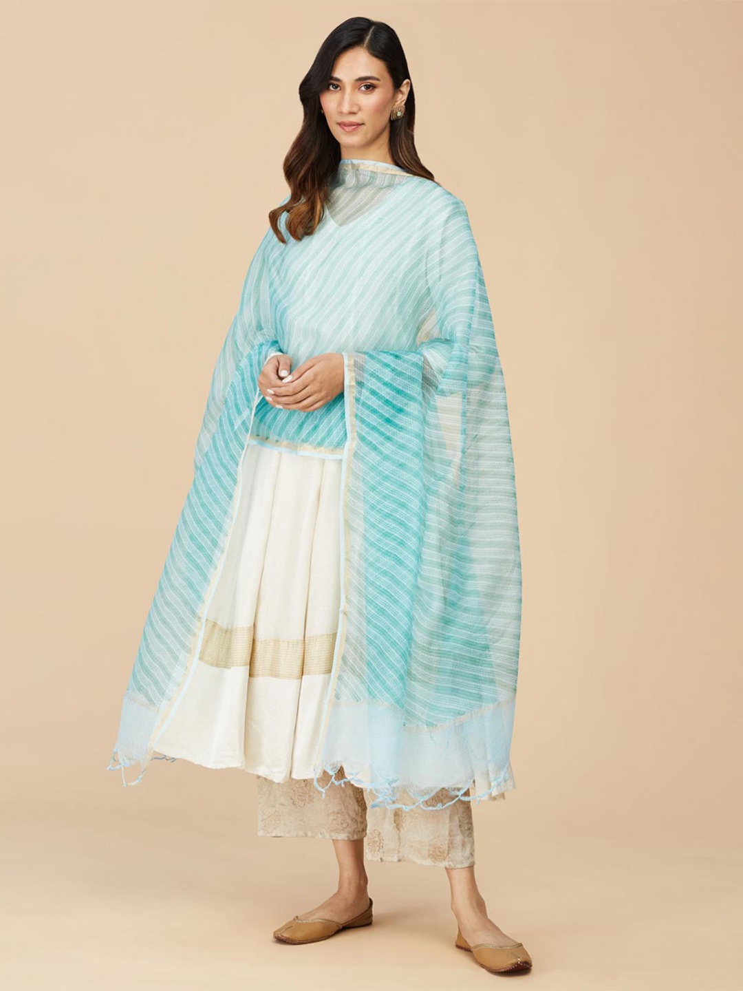 

Fabindia Leheriya Printed Tasseled Dupatta, Blue