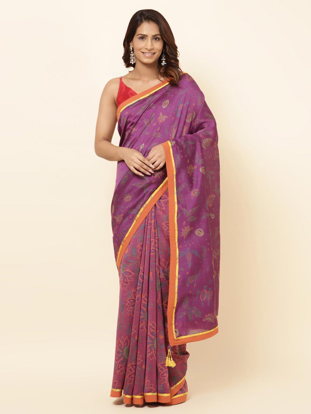 

Fabindia Floral Silk Cotton Saree, Magenta