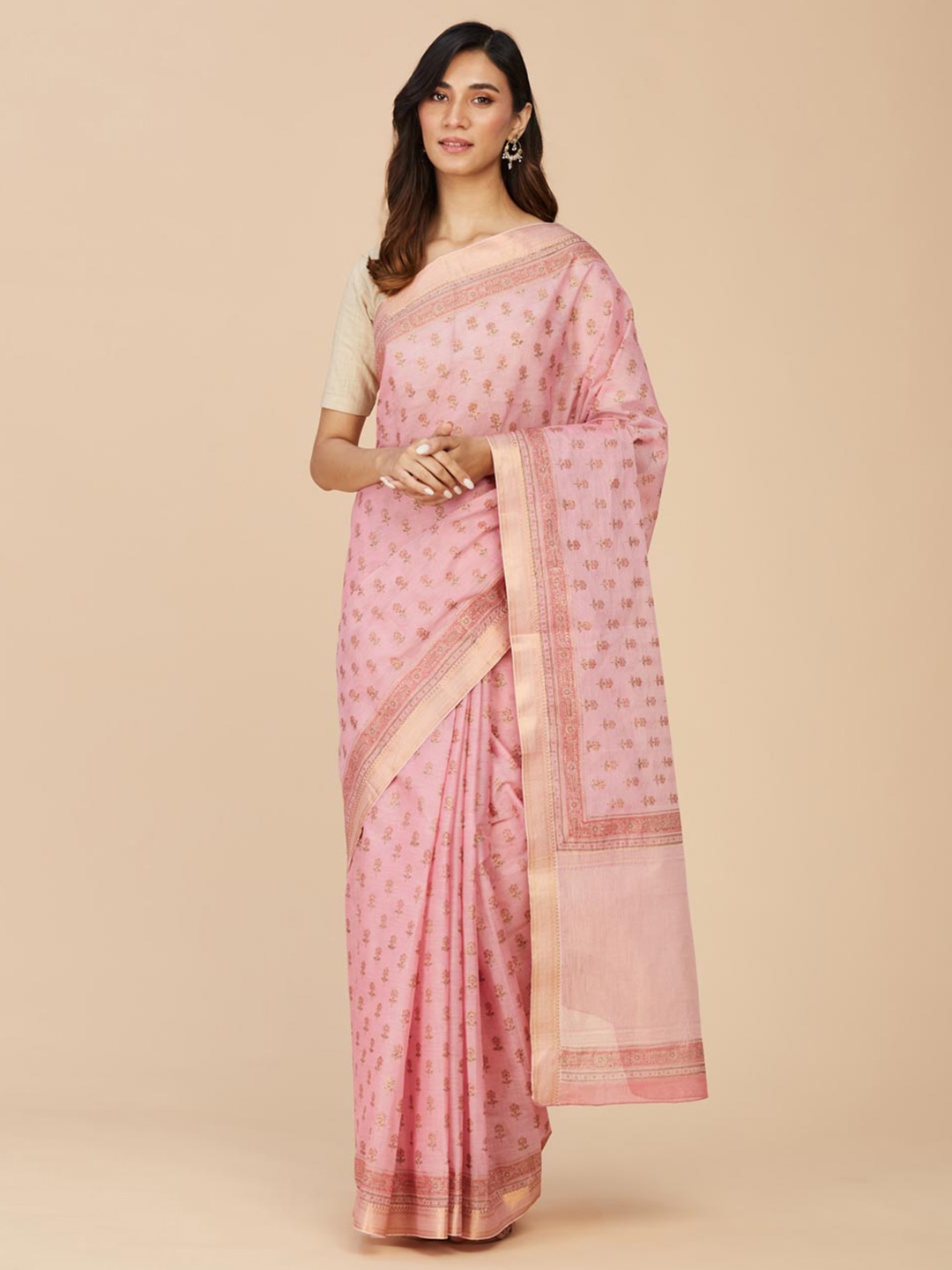 

Fabindia Printed Pure Cotton Saree, Pink