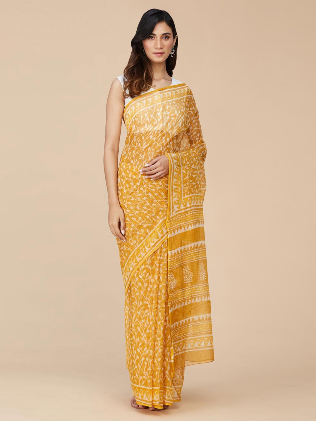 

Fabindia Ethnic Motifs Silk Cotton Saree, Mustard