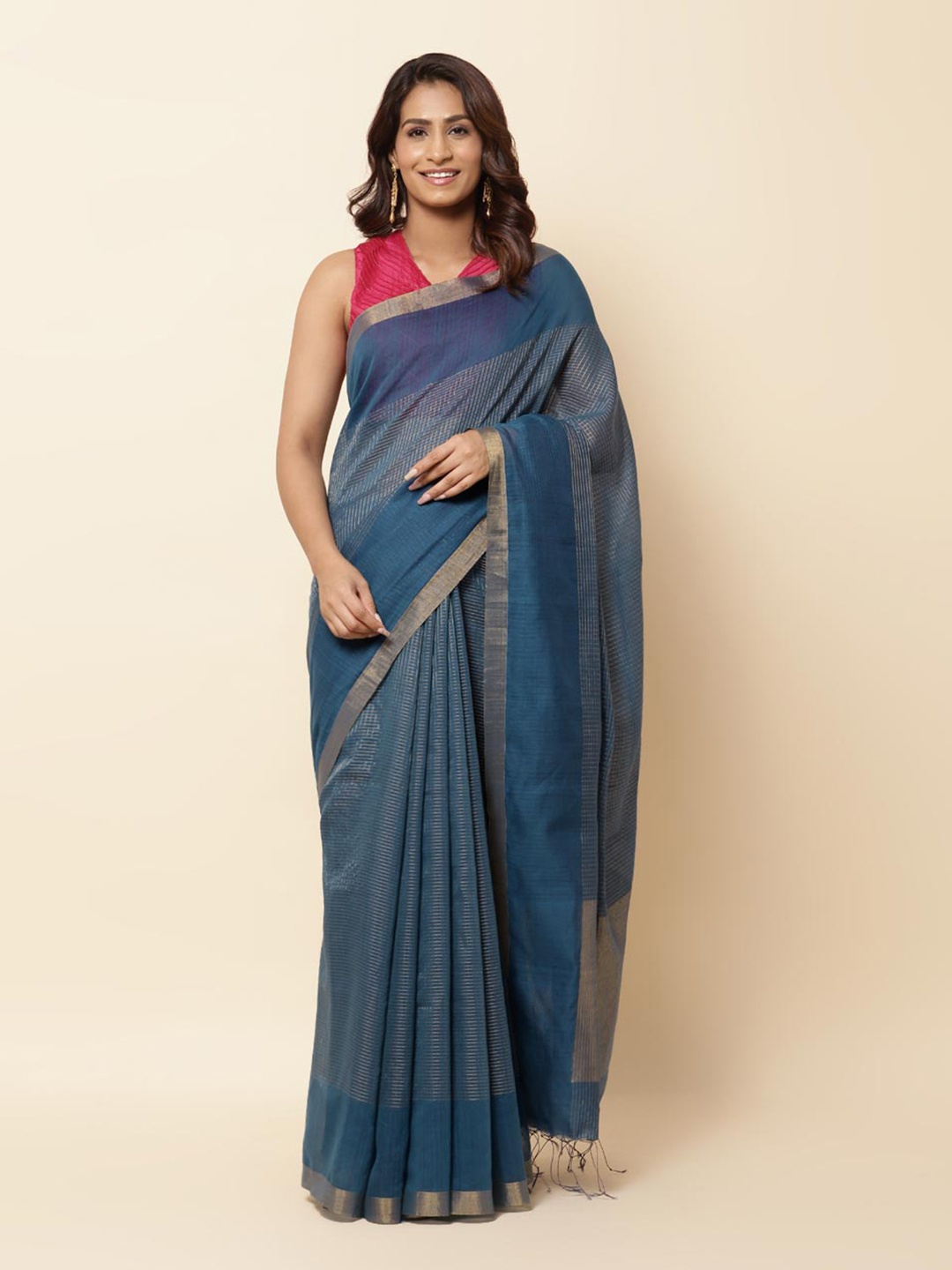 

Fabindia Woven Design Zari Silk Cotton Saree, Navy blue