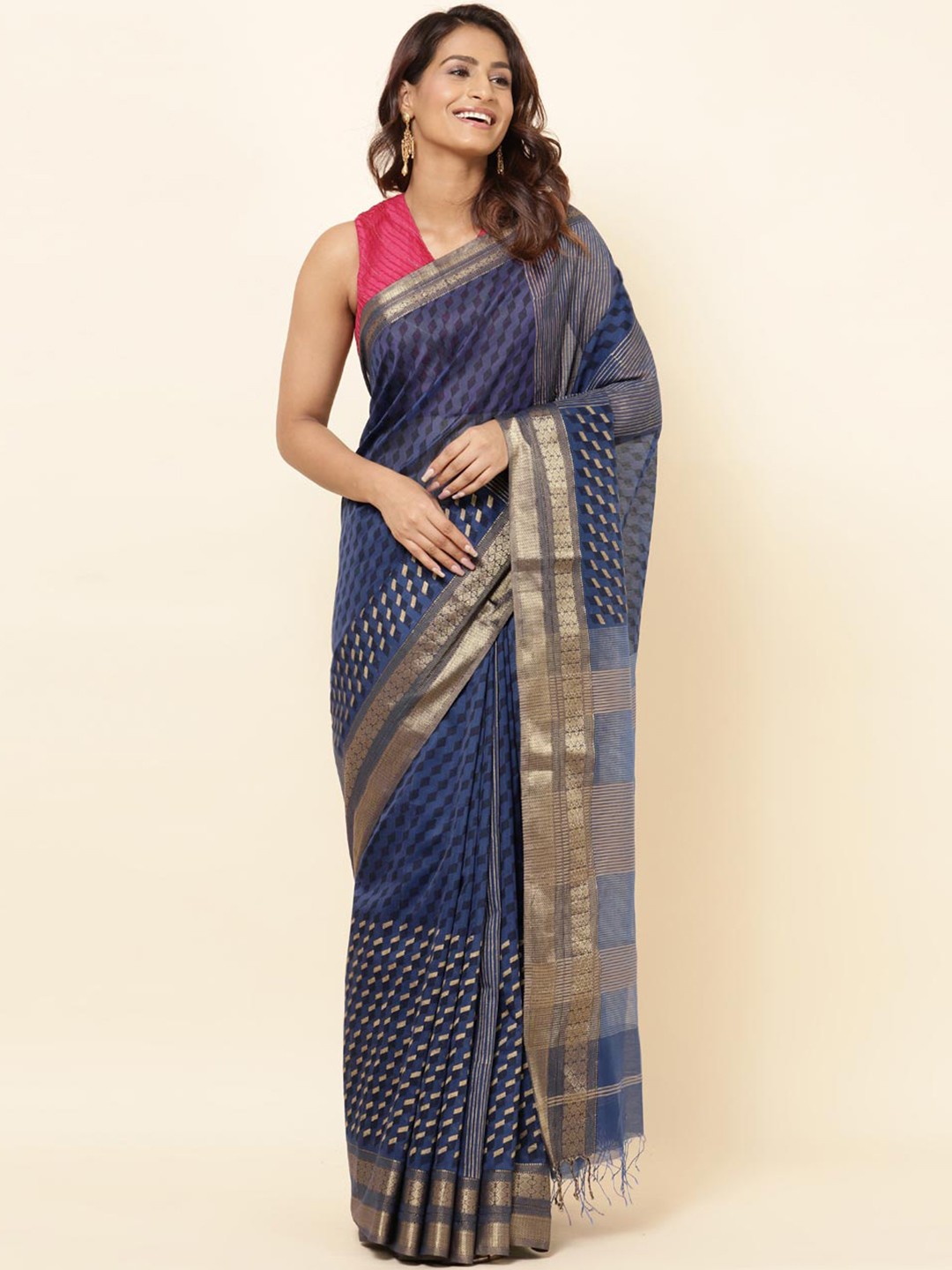 

Fabindia Ethnic Motifs Zari Silk Cotton Saree, Blue