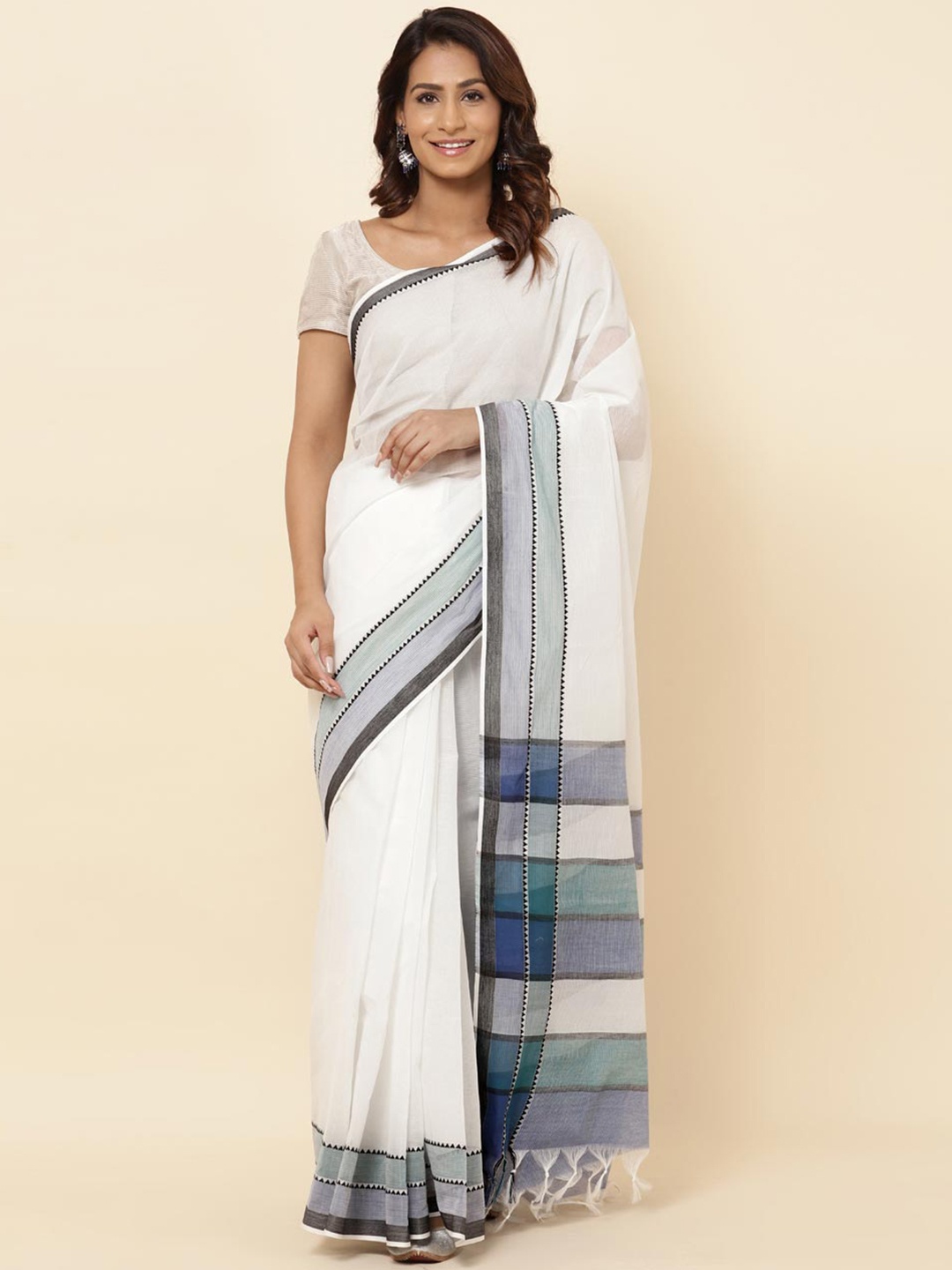 

Fabindia Zari Pure Cotton Saree, White