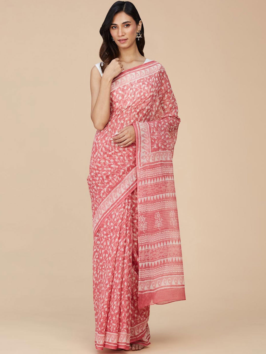 

Fabindia Ethnic Motifs Silk Cotton Saree, Pink