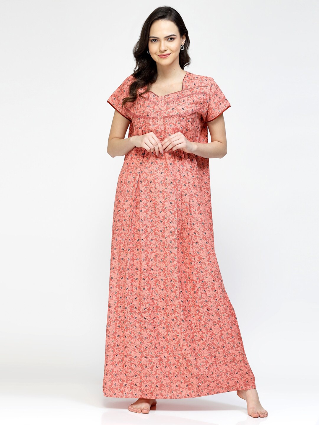 

Sweet Dreams Red Printed Pure Cotton Maxi Nightdress