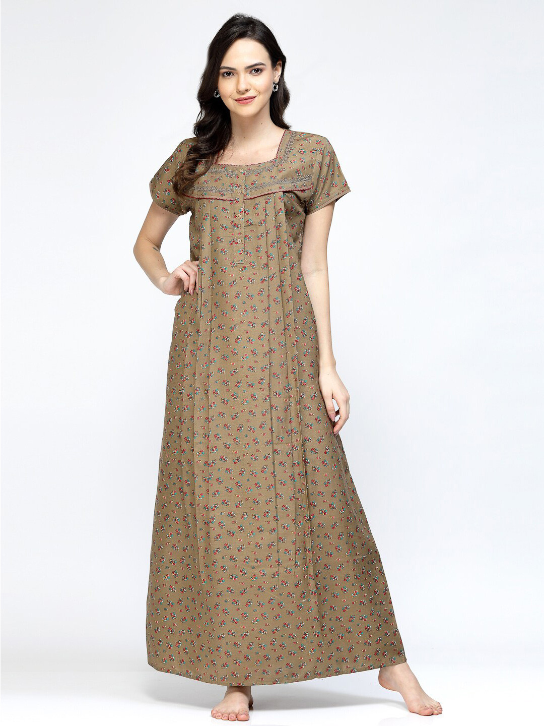 

Sweet Dreams Champagne Printed Pure Cotton Maxi Nightdress