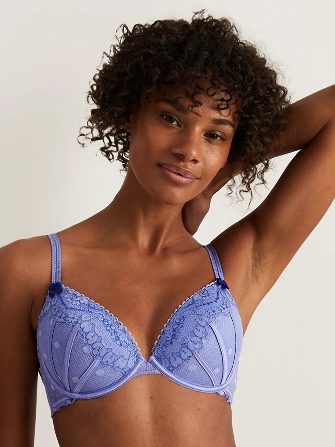

Marks & Spencer Floral Lace Plunge Bra With Medium Coverage Underwired Lightly Padded, Blue