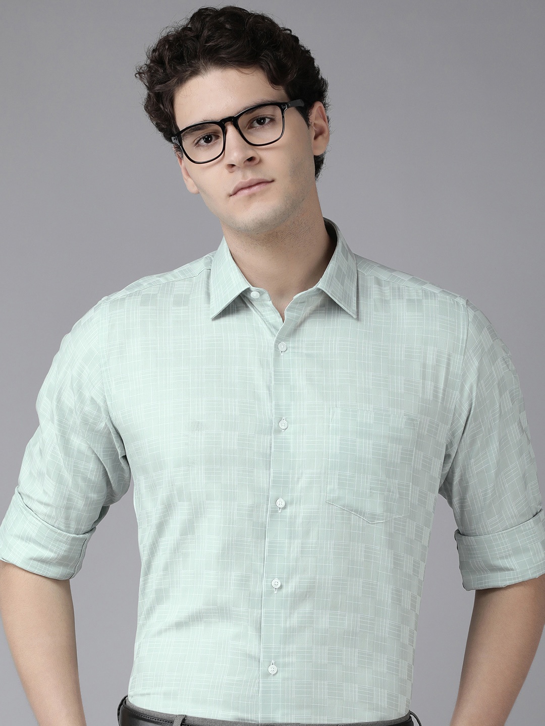

Van Heusen Custom Fit Checked Pure Cotton Formal Shirt, Green
