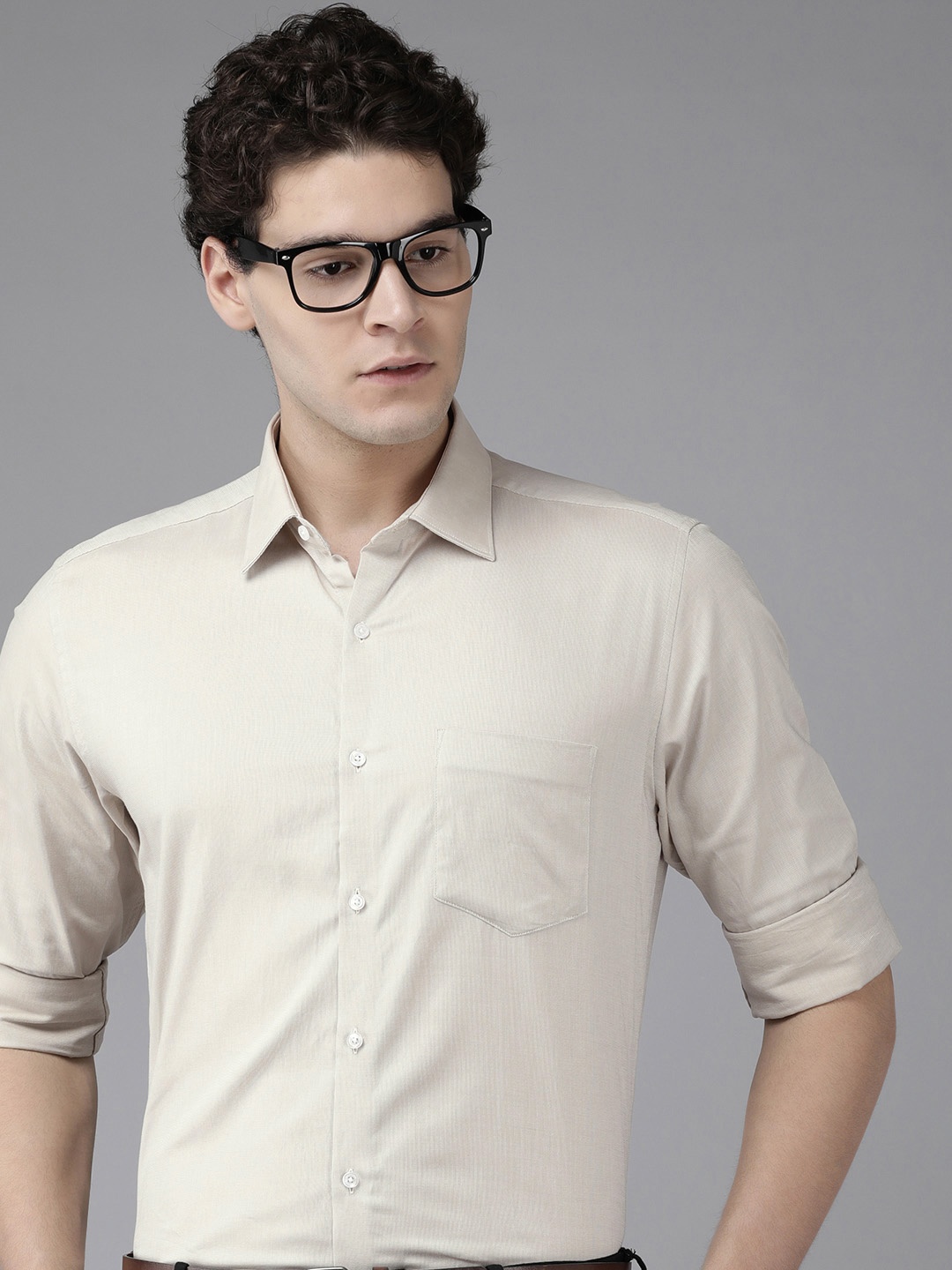 

Van Heusen Self Design Custom Fit Pure Cotton Formal Shirt, Beige