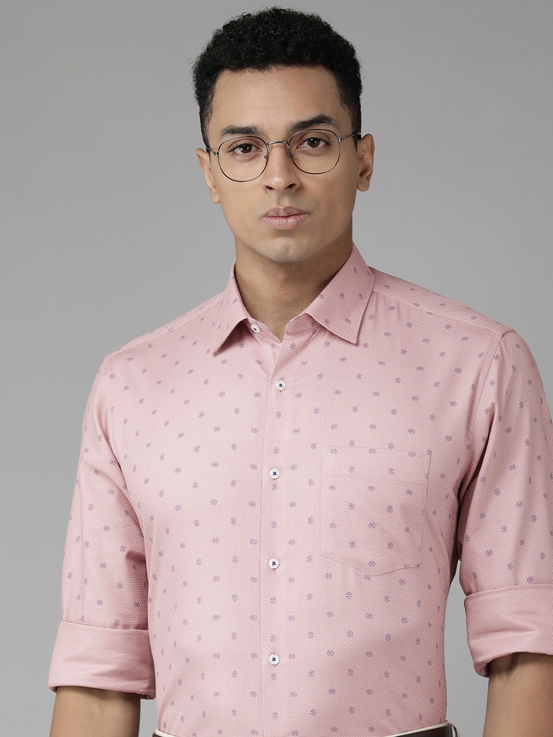 

Van Heusen Pure Cotton Self Design Textured Formal Shirt, Pink