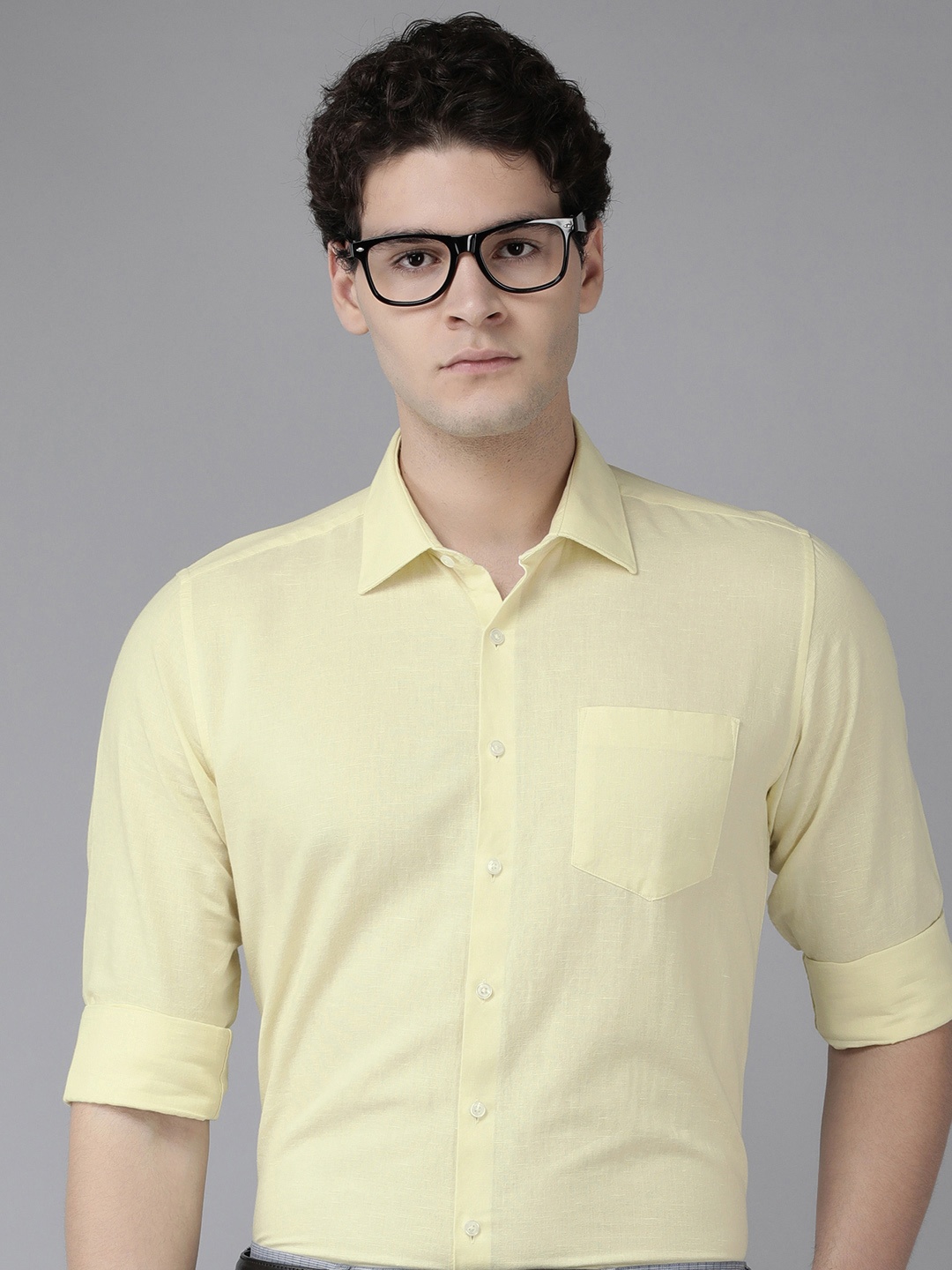 

Van Heusen Slim Fit Cotton Linen Formal Shirt, Yellow