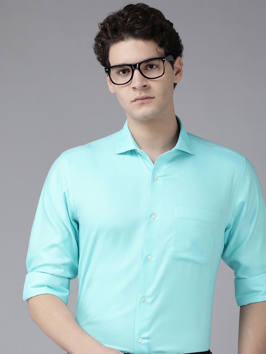 

Van Heusen Self Design Custom Fit Formal Shirt, Turquoise blue