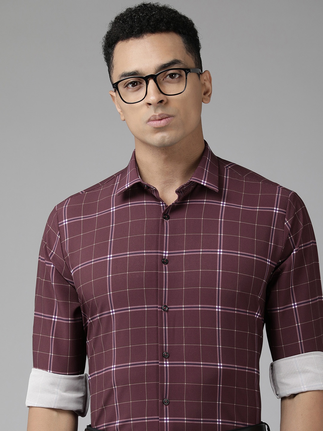 

Van Heusen Slim Fit Checked Formal Shirt, Maroon