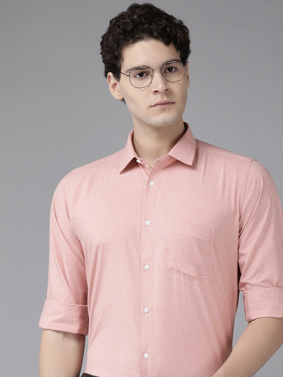 

Van Heusen Custom Fit Self Design Formal Shirt, Pink