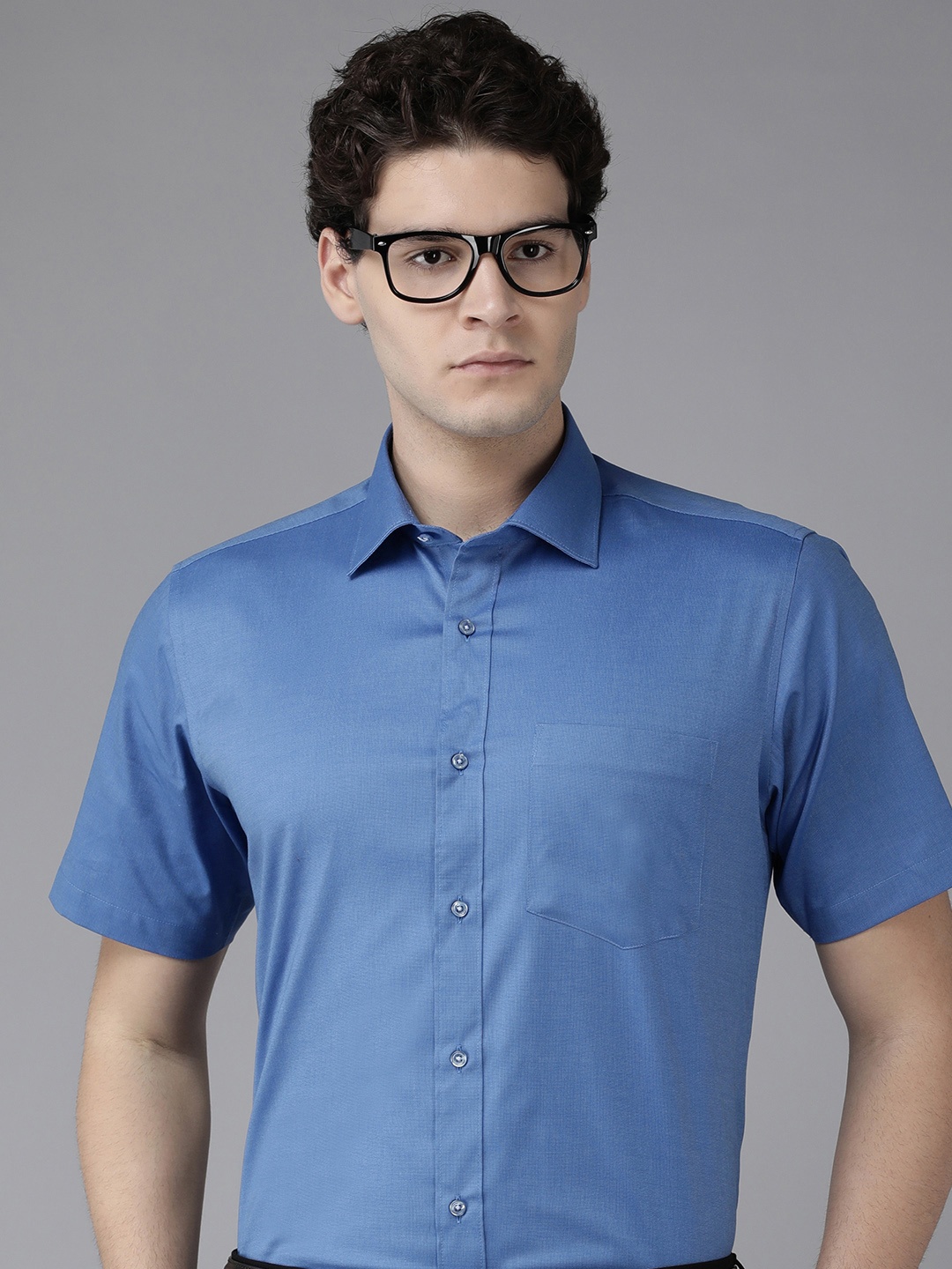 

Van Heusen Self Design Custom Fit Pure Cotton Formal Shirt, Blue