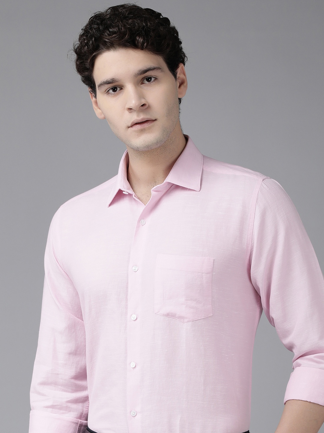 

Van Heusen Self Design Checked Cotton Linen Formal Shirt, Pink