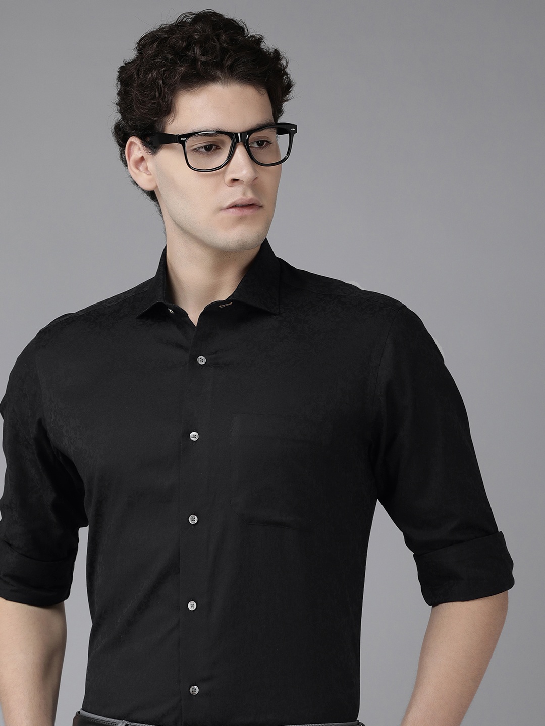 

Van Heusen Self Design Custom Fit Pure Cotton Formal Shirt, Black