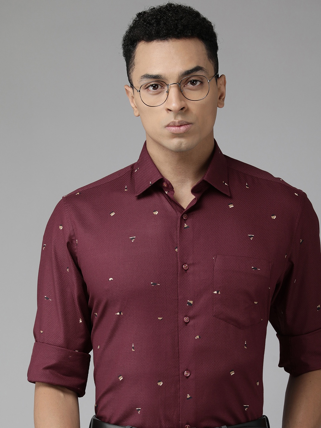 

Van Heusen Custom Textured & Geometric Printed Cotton Formal Shirt, Maroon