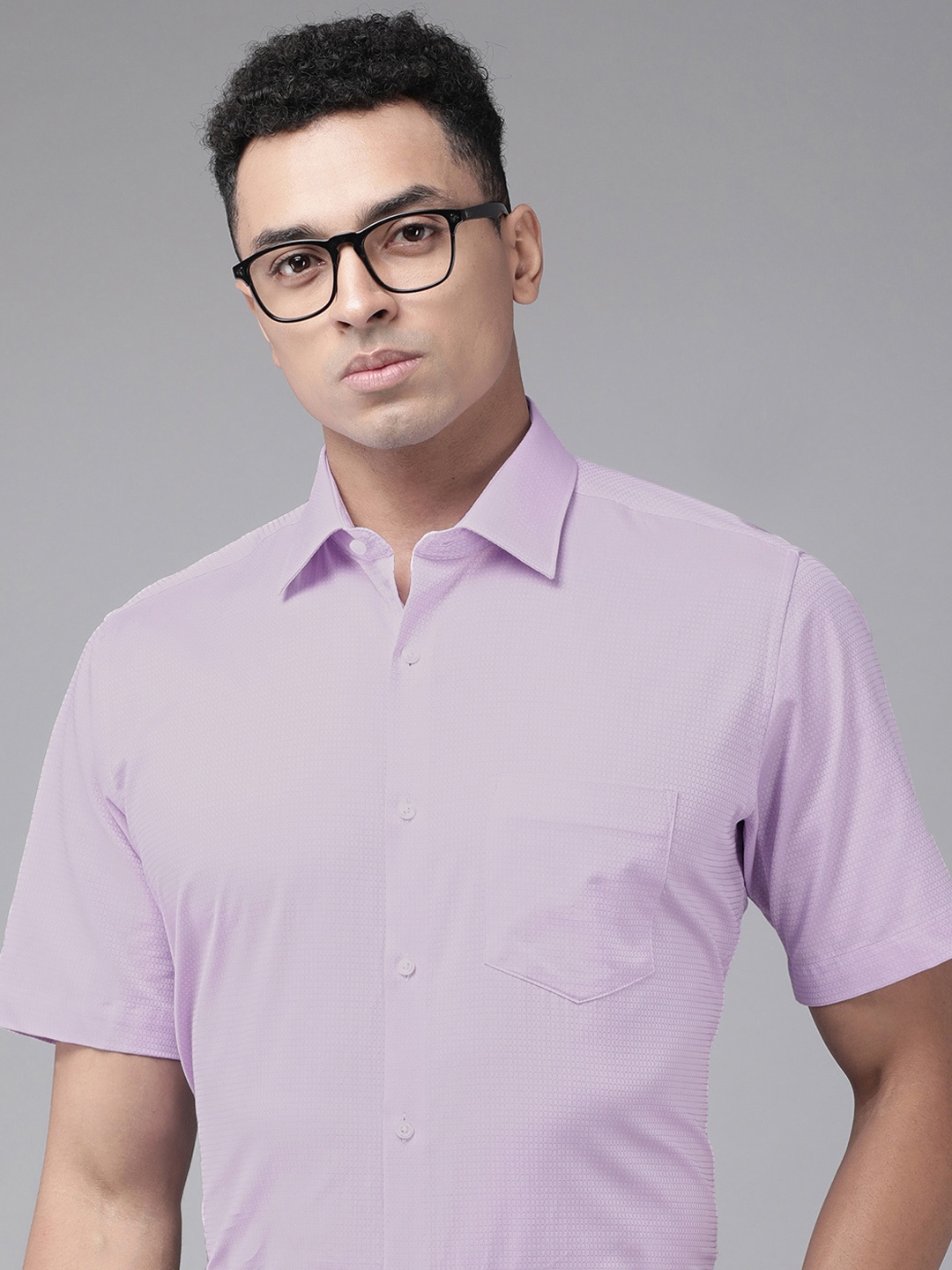 

Van Heusen Pure Cotton Self Design Textured Custom Formal Shirt, Purple