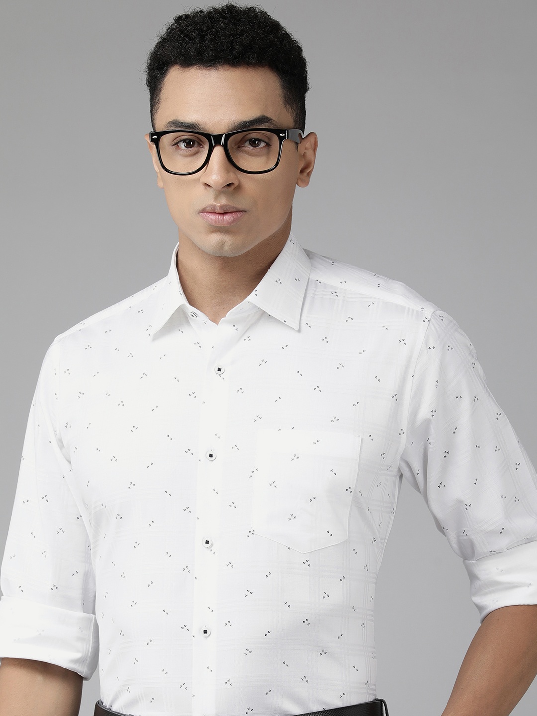 

Van Heusen Custom Fit Floral Printed Pure Cotton Formal Shirt, White