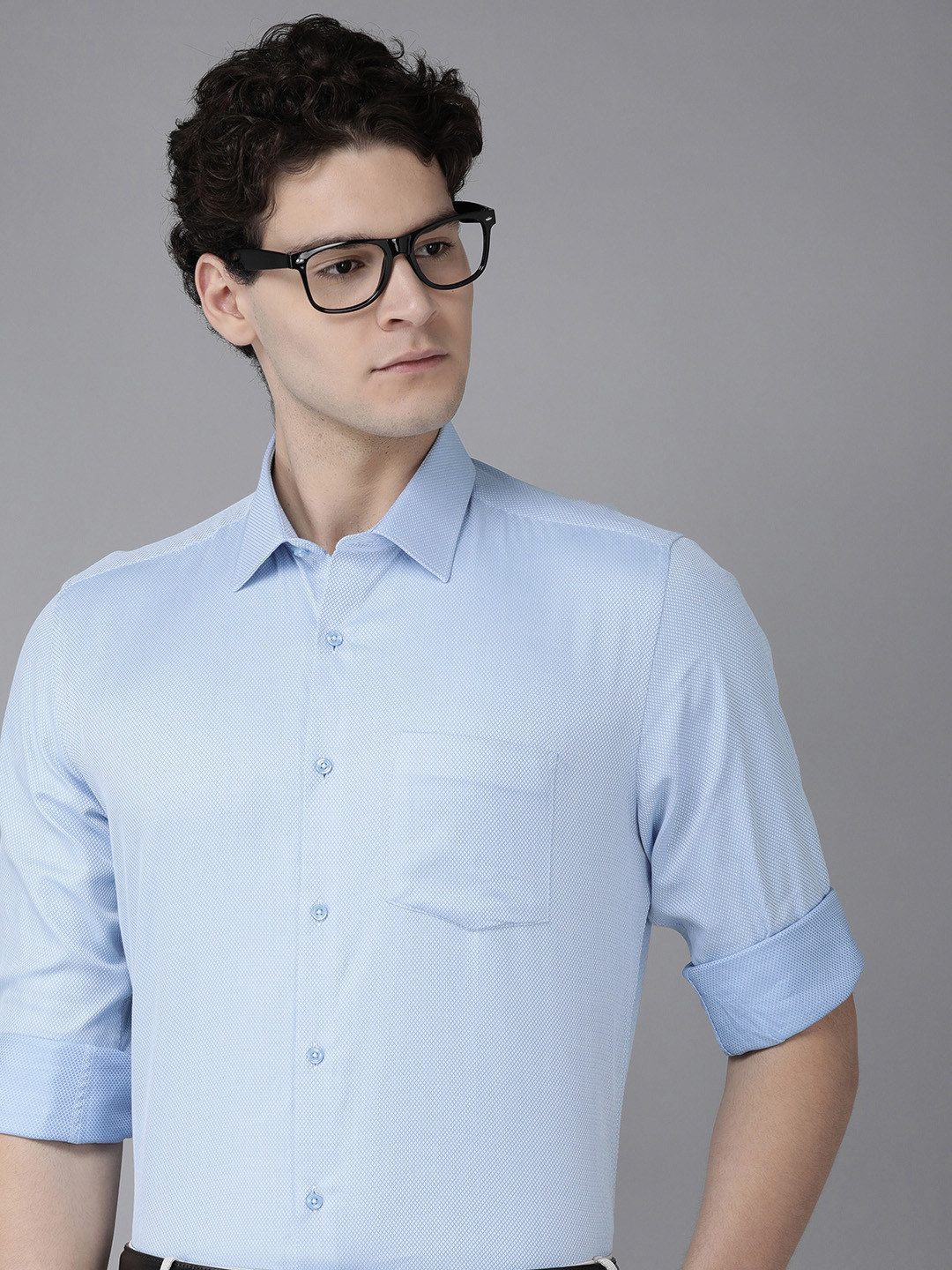 

Van Heusen Self Design Custom Fit Pure Cotton Formal Shirt, Blue