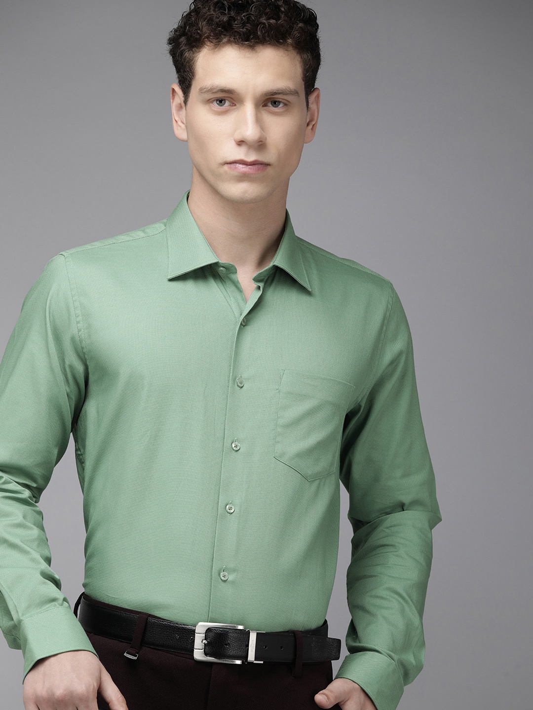 

Van Heusen Pure Cotton Self Design Textured Formal Shirt, Green