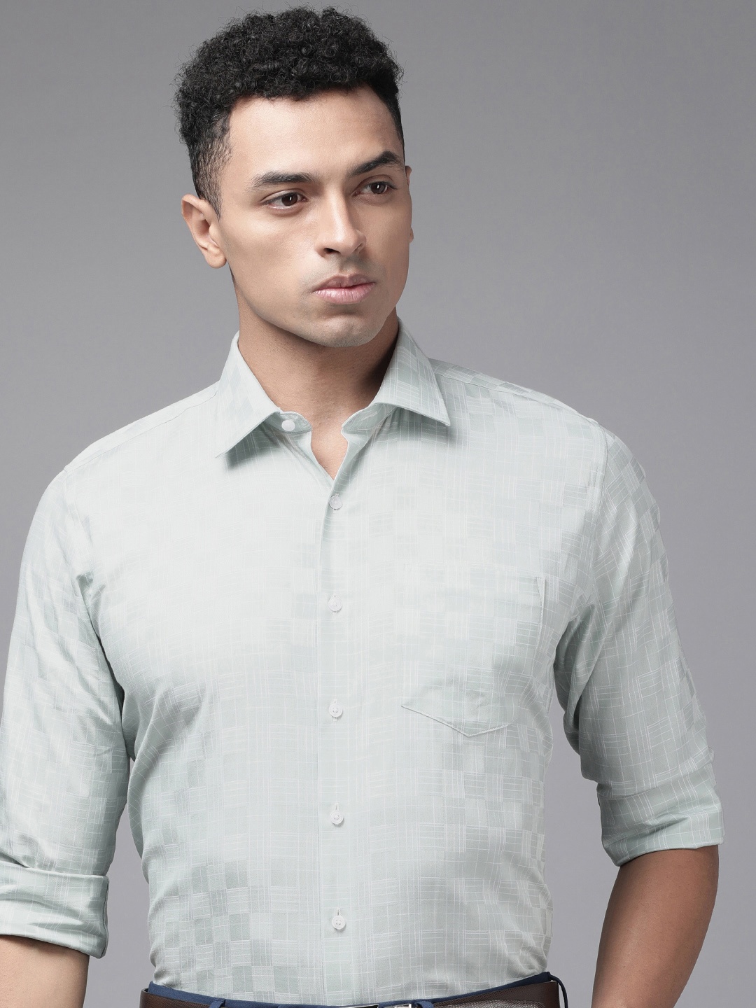 

Van Heusen Pure Cotton Slim Fit Checked Formal Shirt, Olive