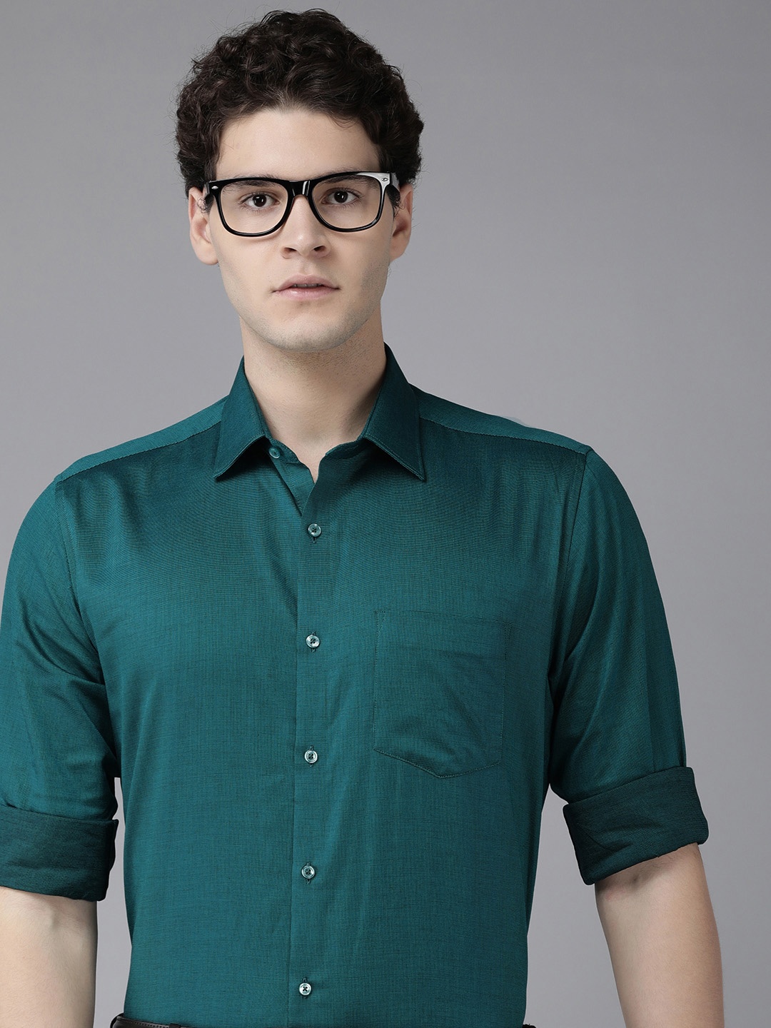

Van Heusen Self Design Custom Fit Pure Cotton Formal Shirt, Teal