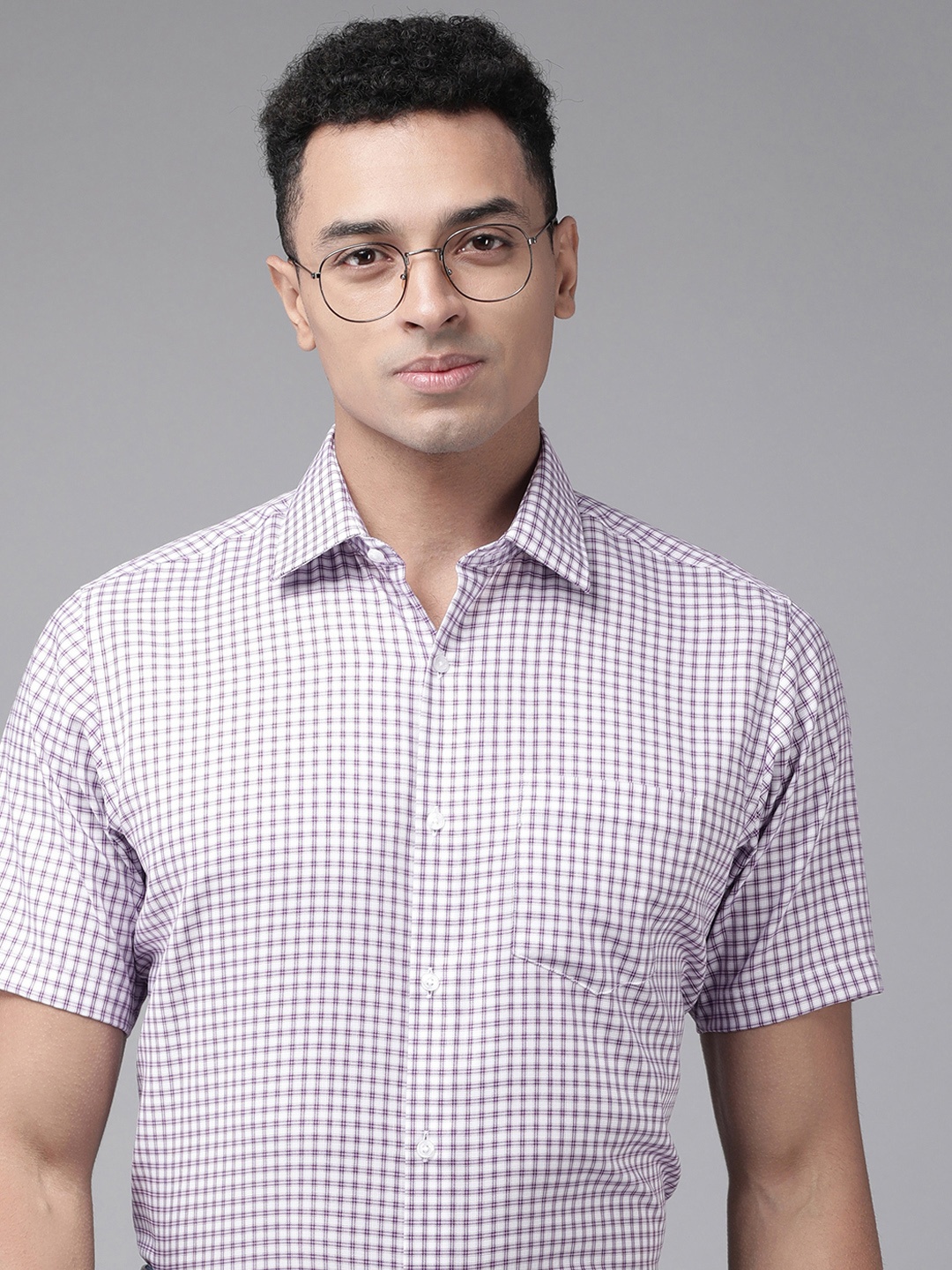 

Van Heusen Custom Fit Checked Pure Cotton Formal Shirt, Purple