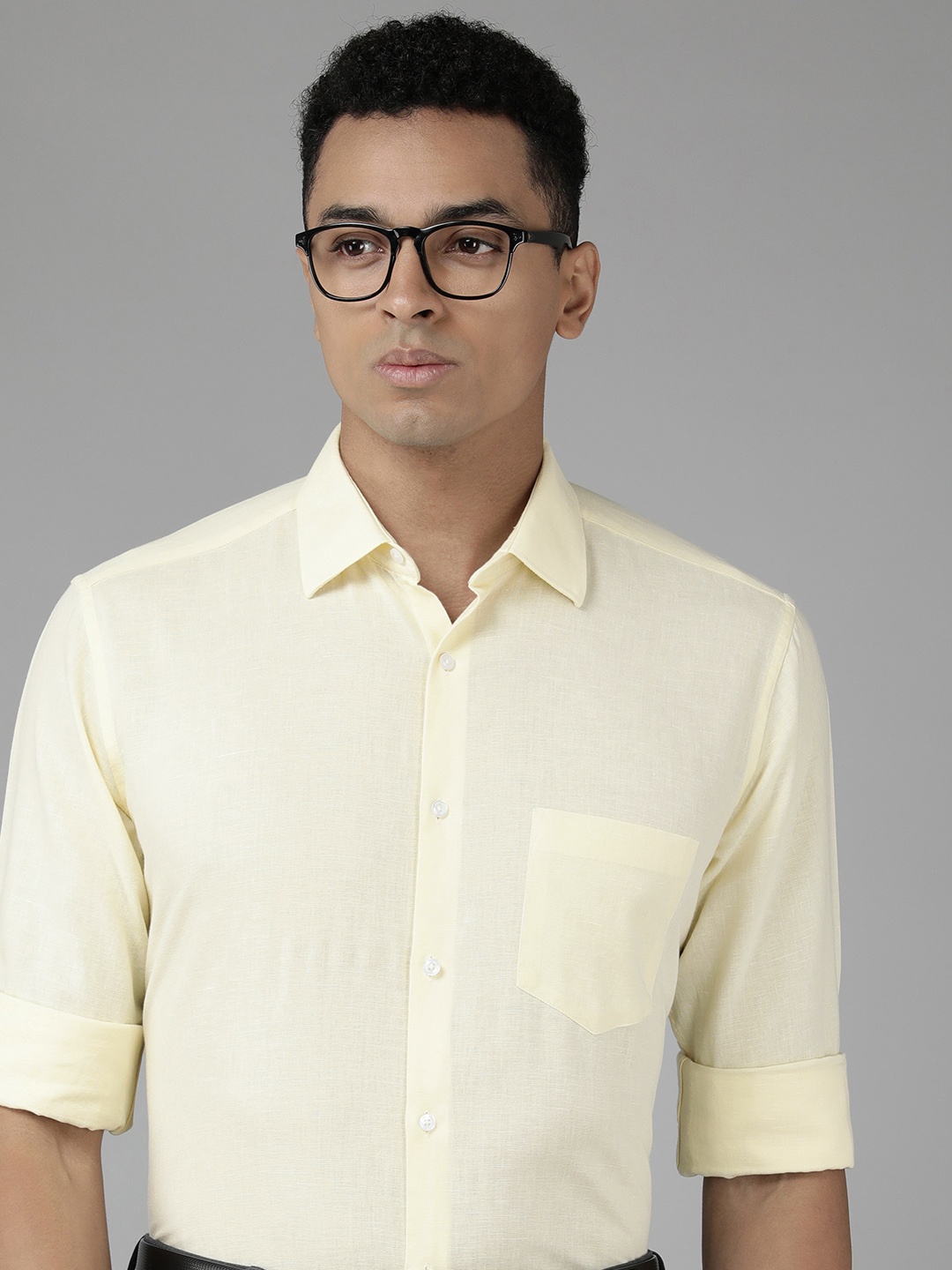 

Van Heusen Custom Cotton Linen Formal Shirt, Yellow