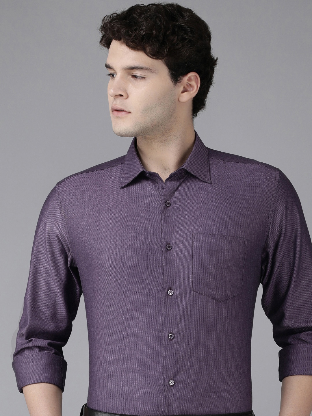 

Van Heusen Self Design Custom Fit Pure Cotton Formal Shirt, Purple