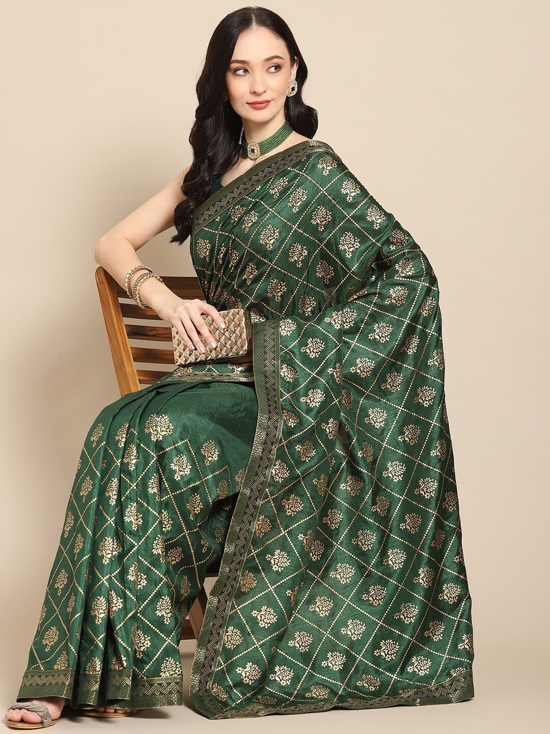 

all about you Green Floral Printed Saree