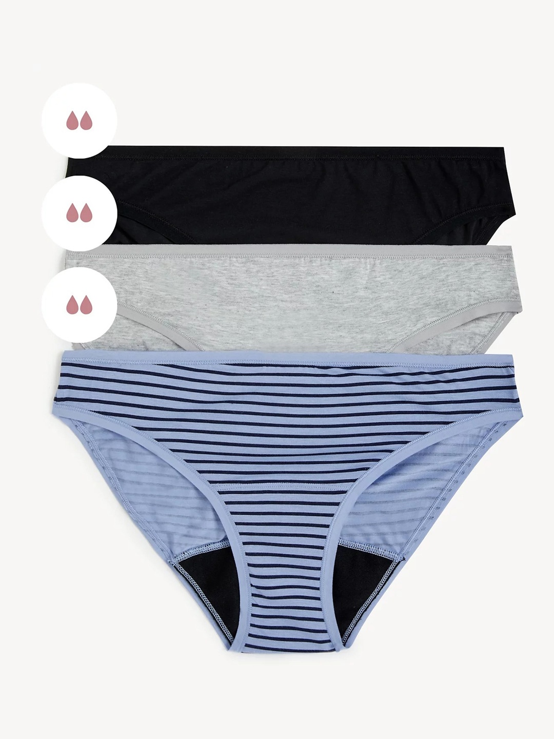 

Marks & Spencer Pack Of 3 Period Briefs T617762PBLUE MIX, Grey