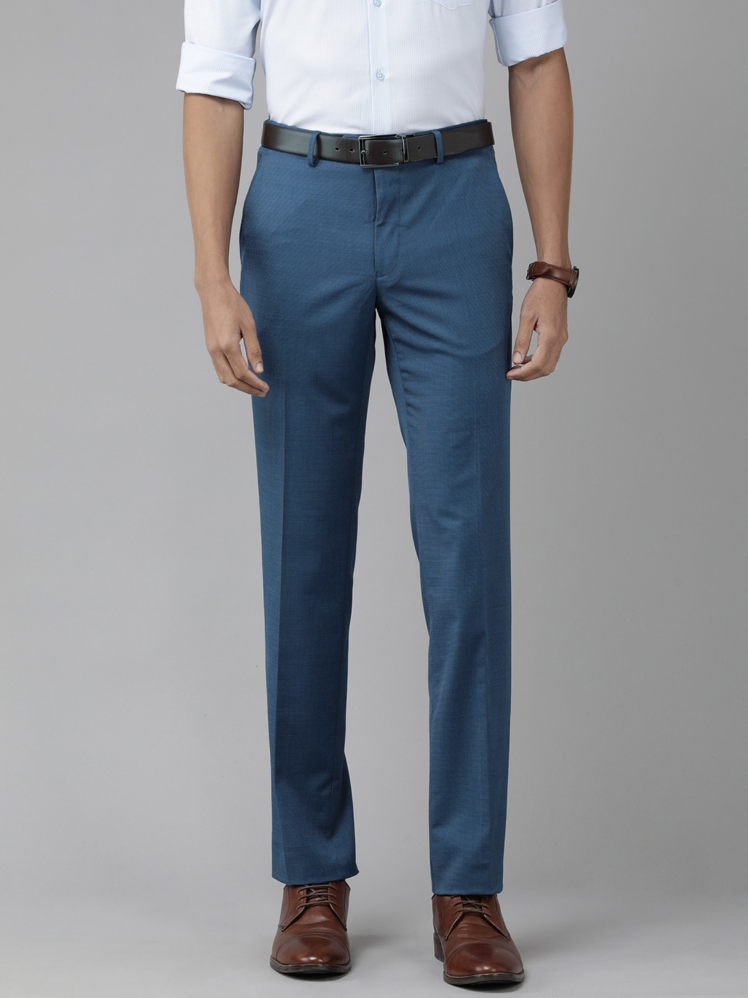 

Van Heusen Men Mid-Rise Textured Slim Fit Trousers, Blue