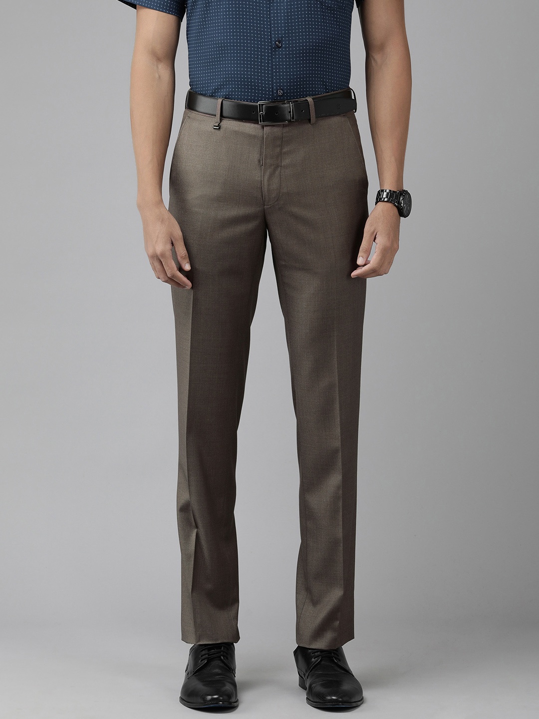 

Van Heusen Men Mid-Rise Slim Fit Trousers, Brown