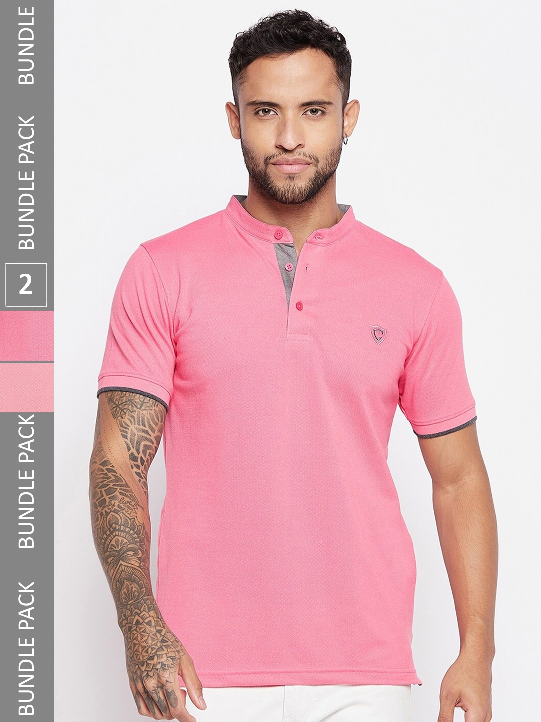 

Camey Pack Of 2 Polo Collar Relaxed Fit Casual Cotton T-shirts, Pink