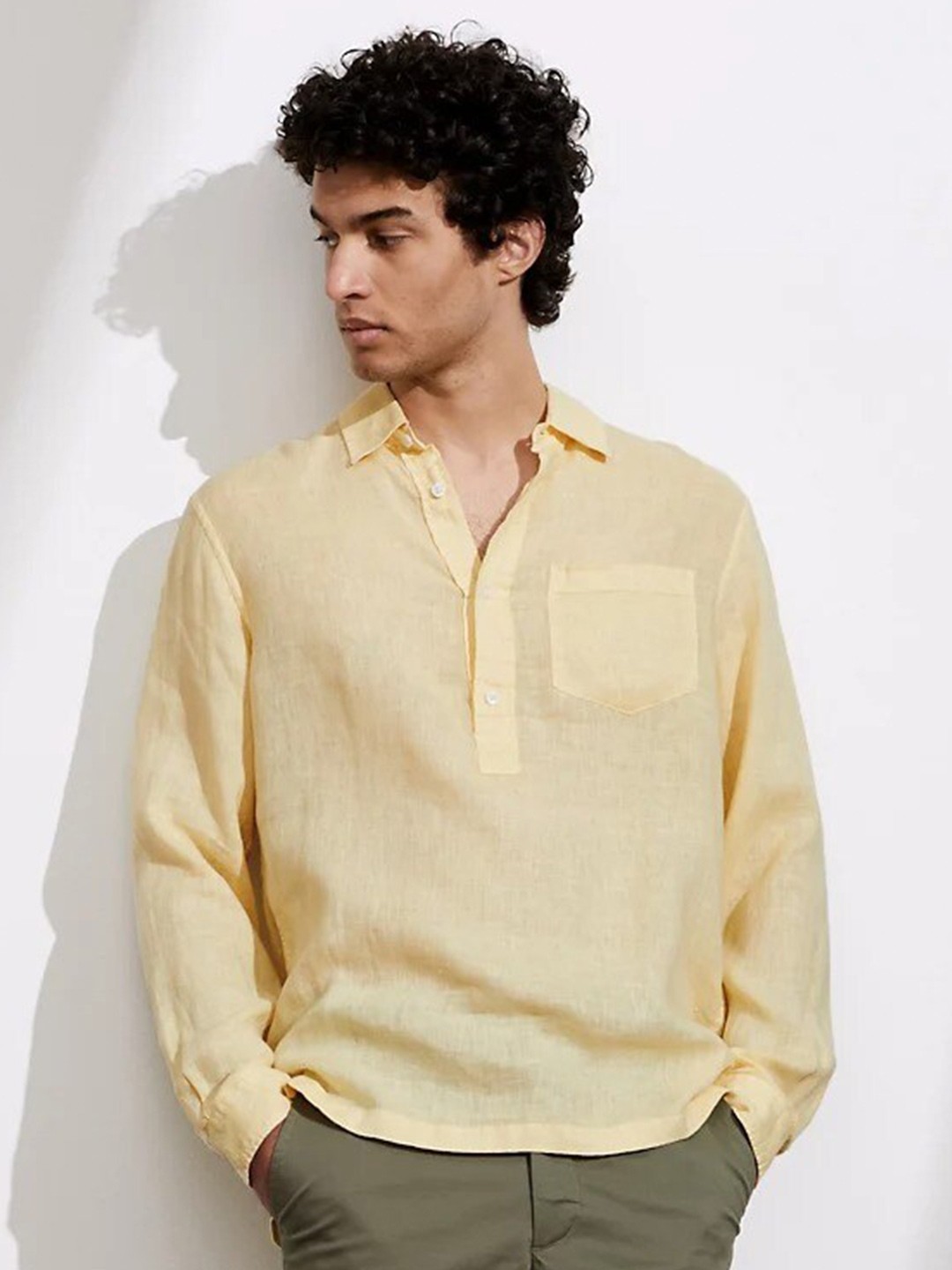 

Marks & Spencer Spread Collar Pure Linen Casual Shirt, Yellow