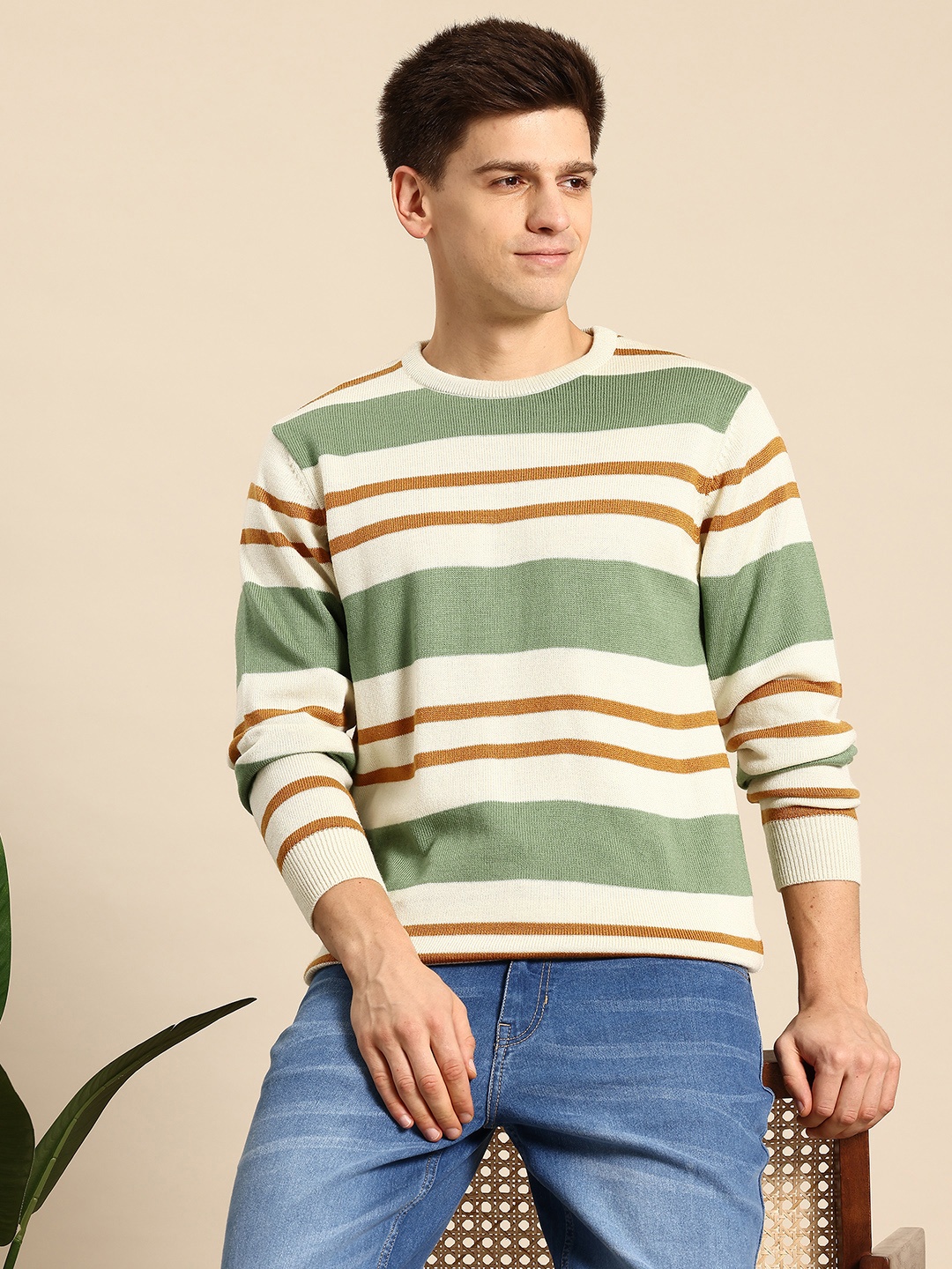 

Mast & Harbour Striped Pullover, Green
