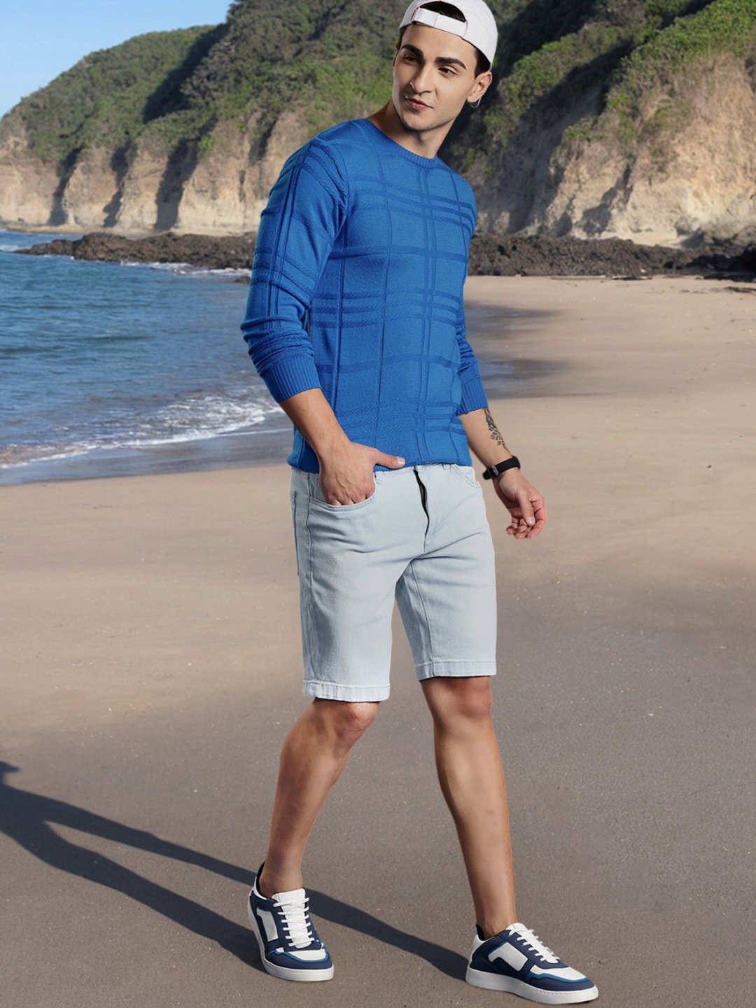 

Mast & Harbour Acrylic Self-Checked Pullover, Blue