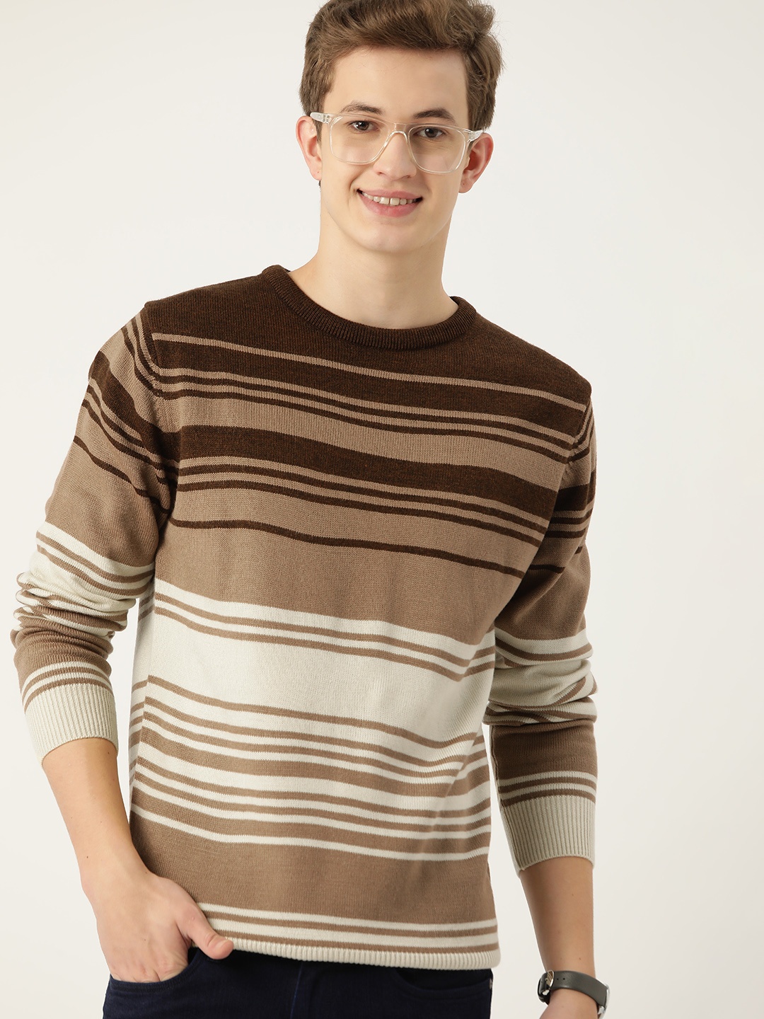 

Mast & Harbour Striped Acrylic Pullover, Brown