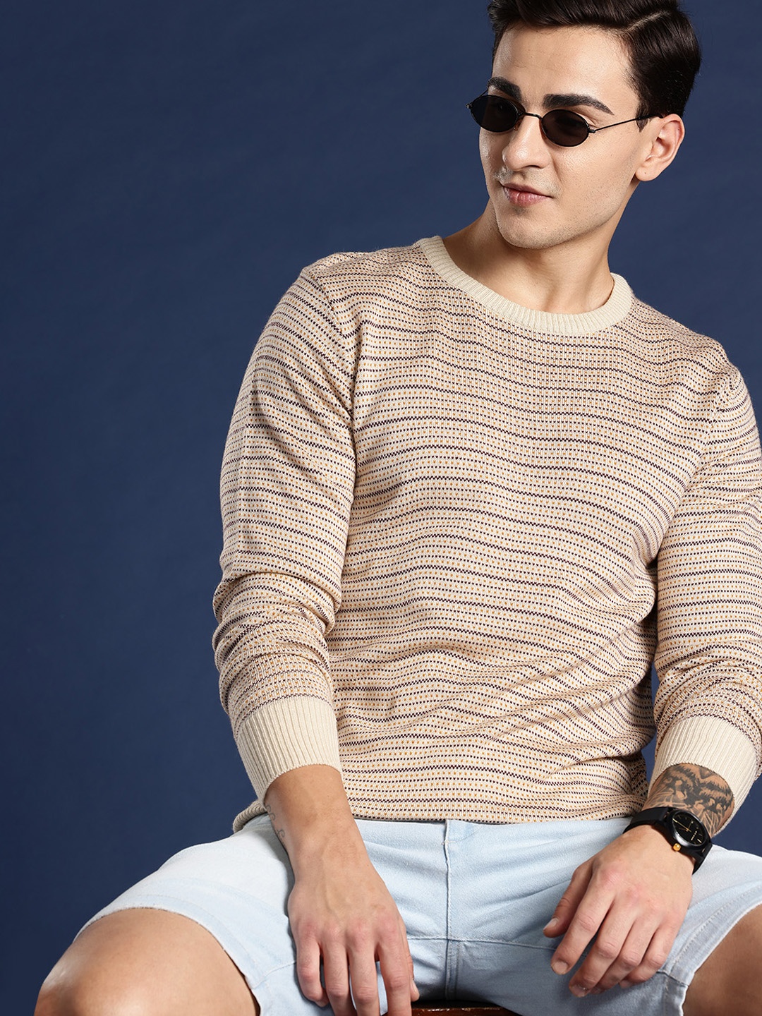 

Mast & Harbour Acrylic Striped Pullover, Beige