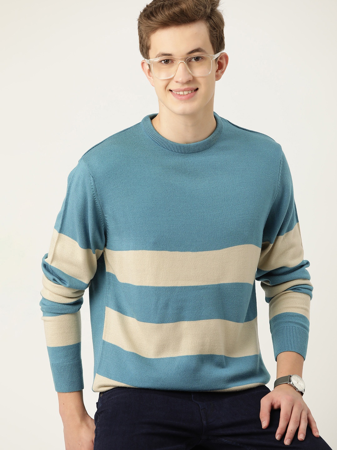 

Mast & Harbour Striped Acrylic Pullover, Blue