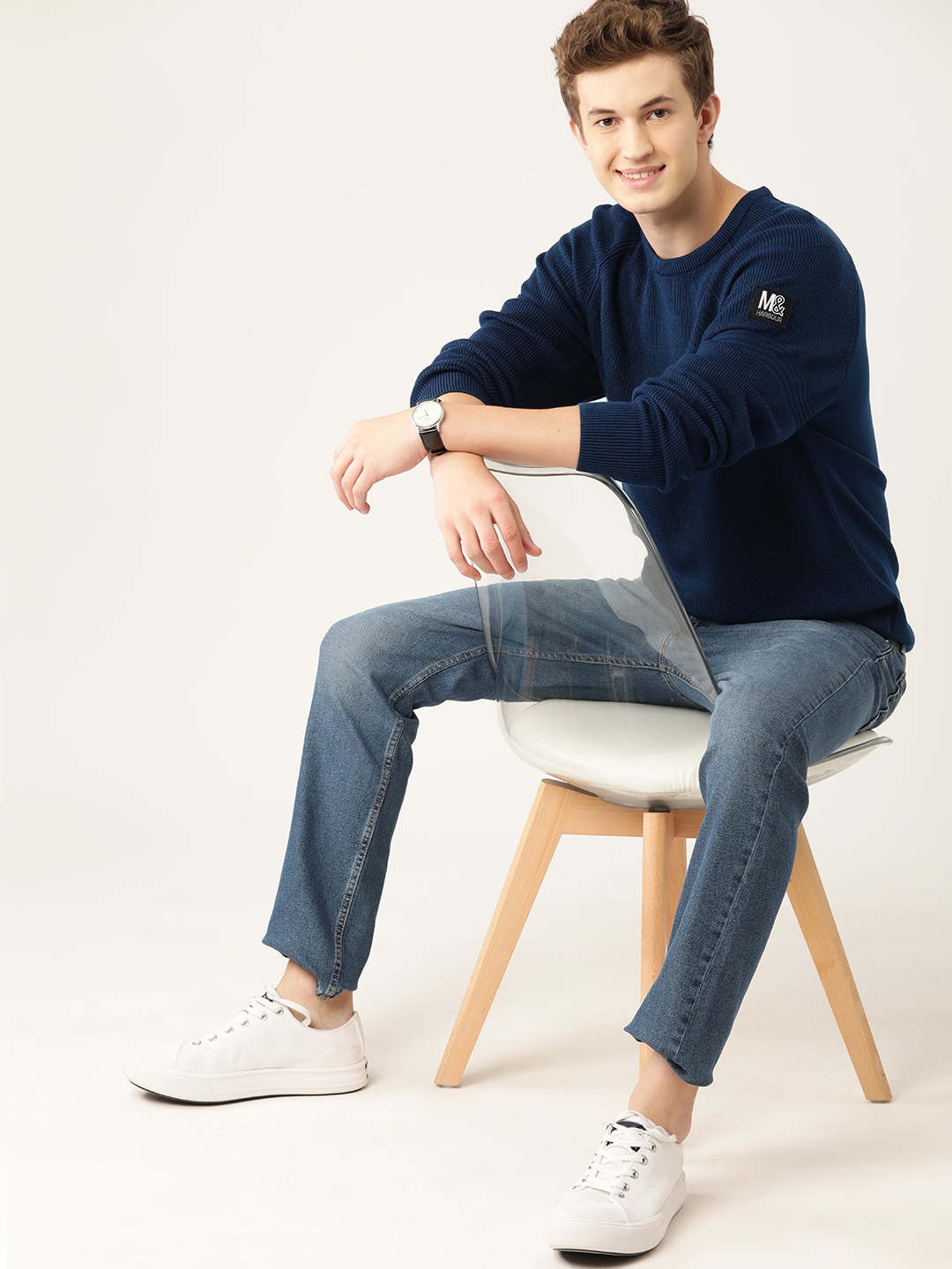 

Mast & Harbour Men Acrylic Pullover, Navy blue